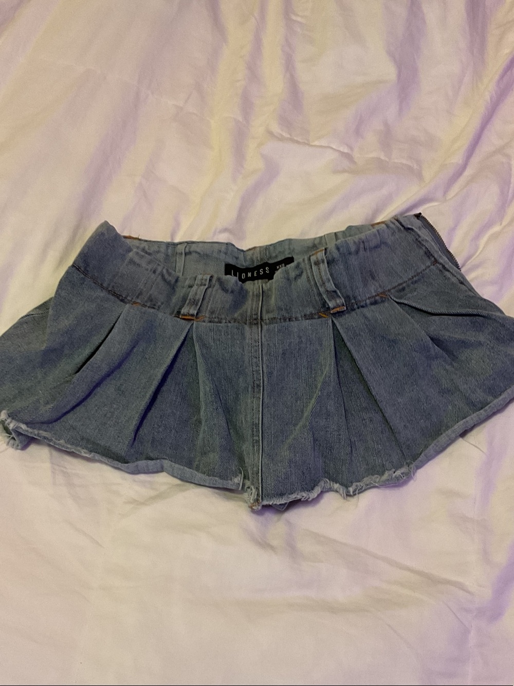 Denim Pleated Mini Skirt